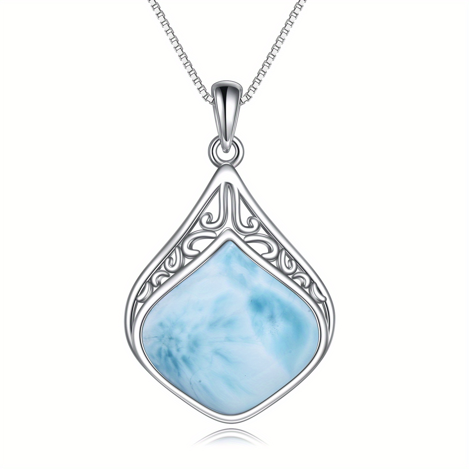 Women's Sterling Silver Larimar Filigree Teardrop Pendant Necklace