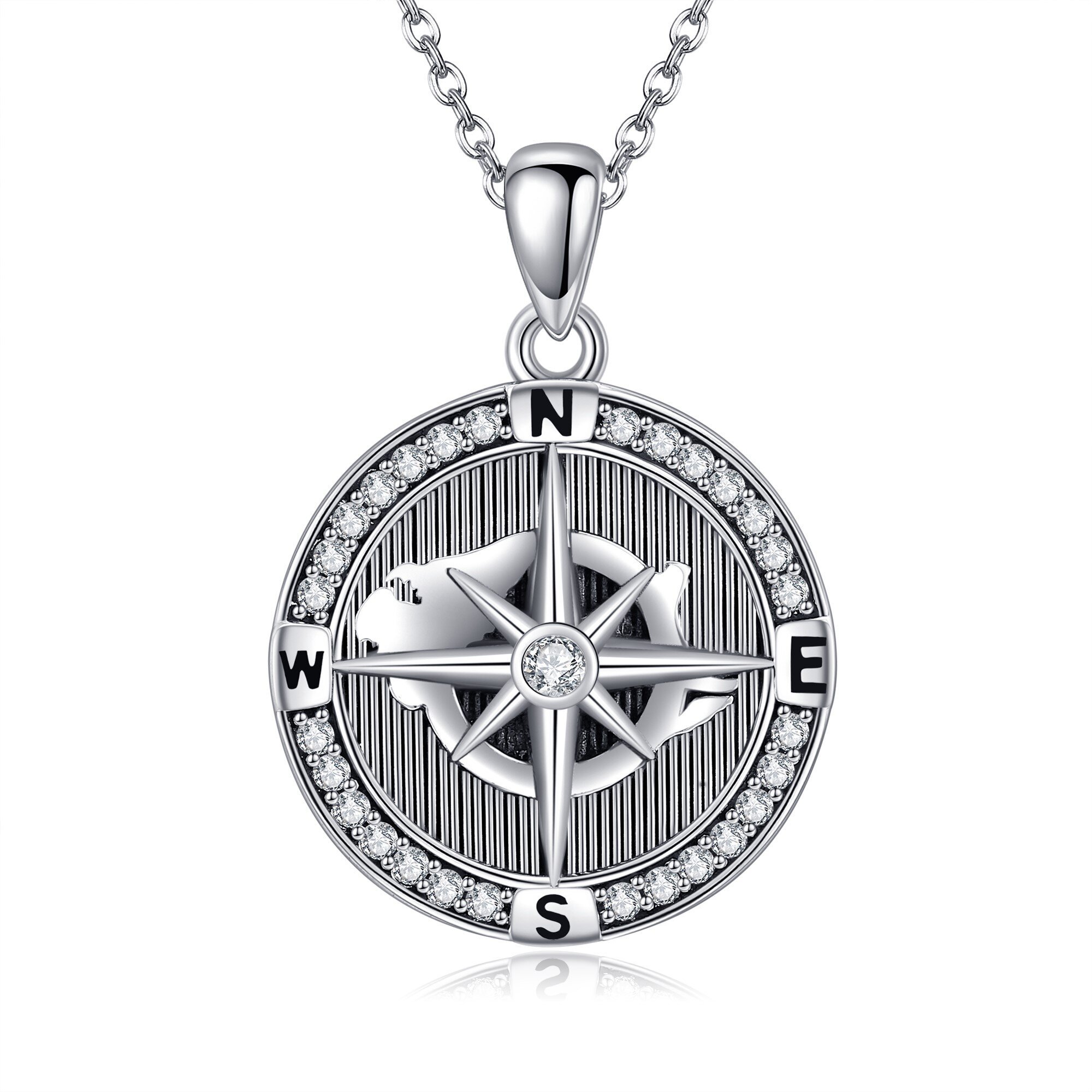 Women's S925 Sterling Silver Compass Pendant Necklace, Gift