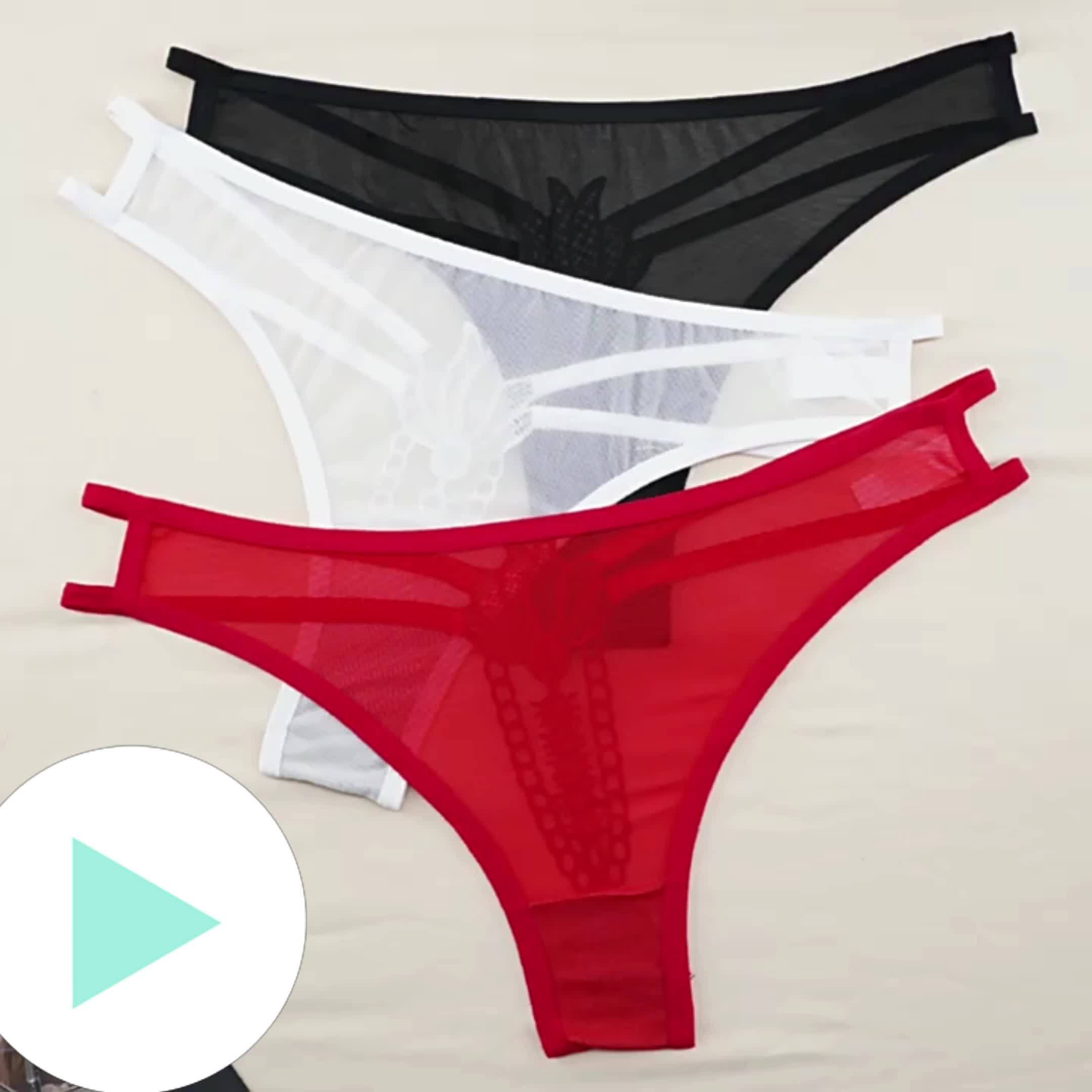 3pcs Floral Lace Thongs, Cut Out Sheer Mesh Panties, Women's Sexy Lingerie  & Underwear