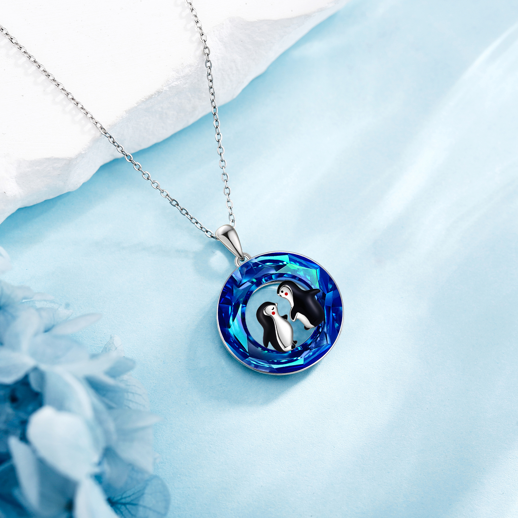 Women's 925 Sterling Silver Penguins Pendant Necklace