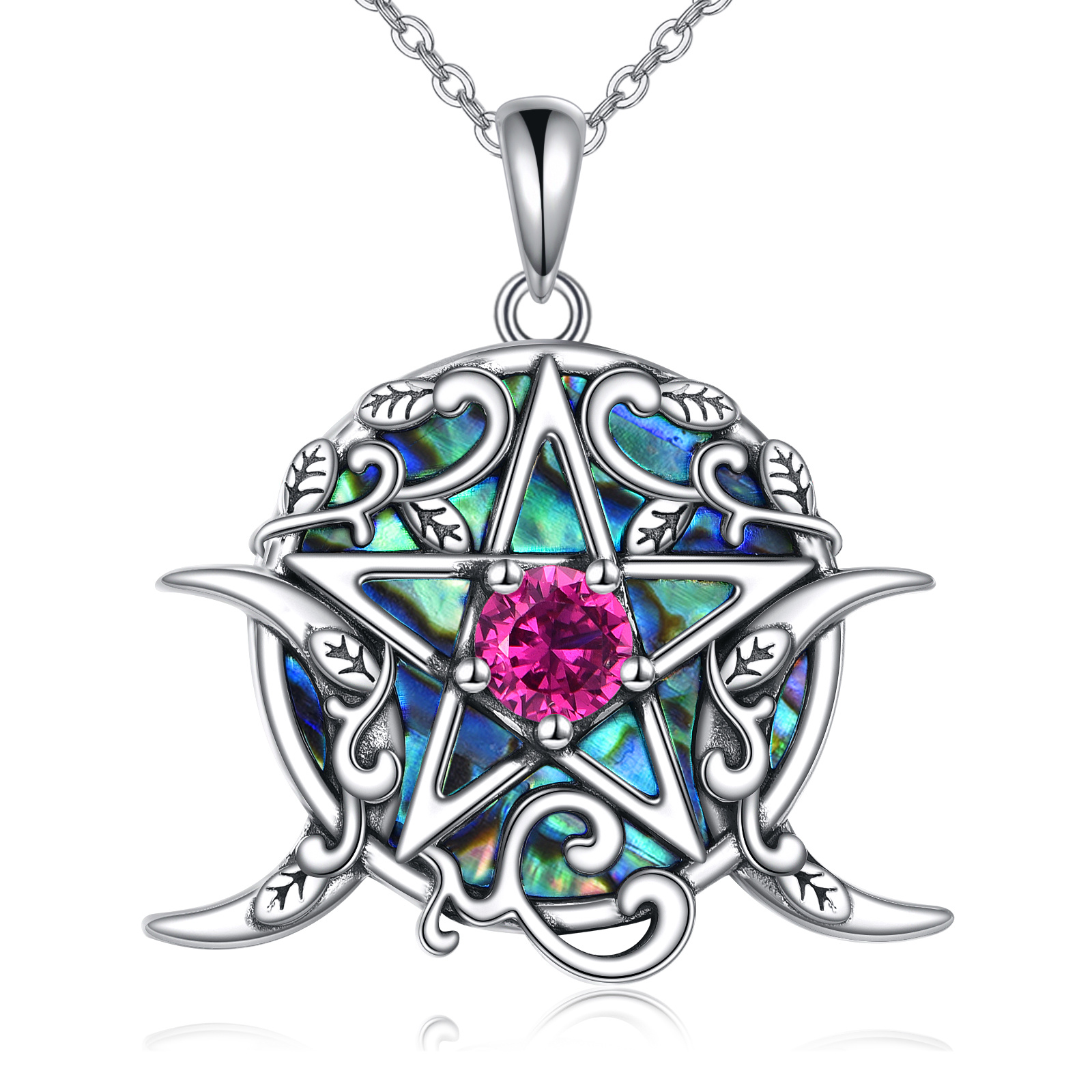 Image of S925 Pure Silver Abalone Shell Moon And Five-pointed Star Necklace, A Perfect Jewelry Gift For Women