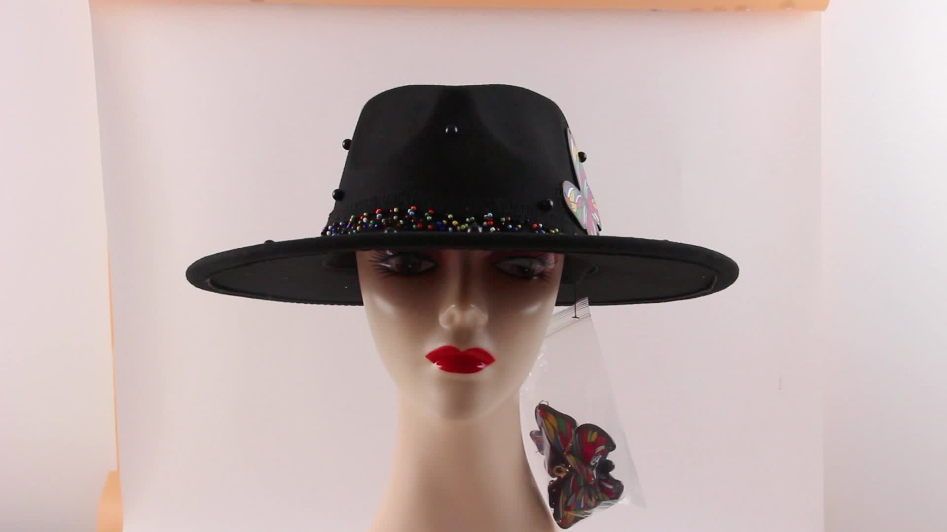 3pcs Set Butterfly Necklace Earrings Denim Hat Set