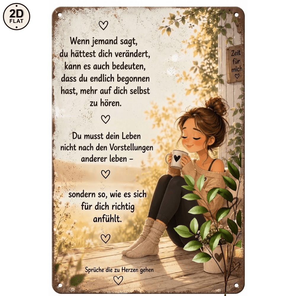 Image of 2d Flat, [2d Flat] 1pc Metal Sign, Girl With Coffee, Self , Perfect For Home, Office, Bar, Outdoor Decor, 20x30cm, 2d Flat