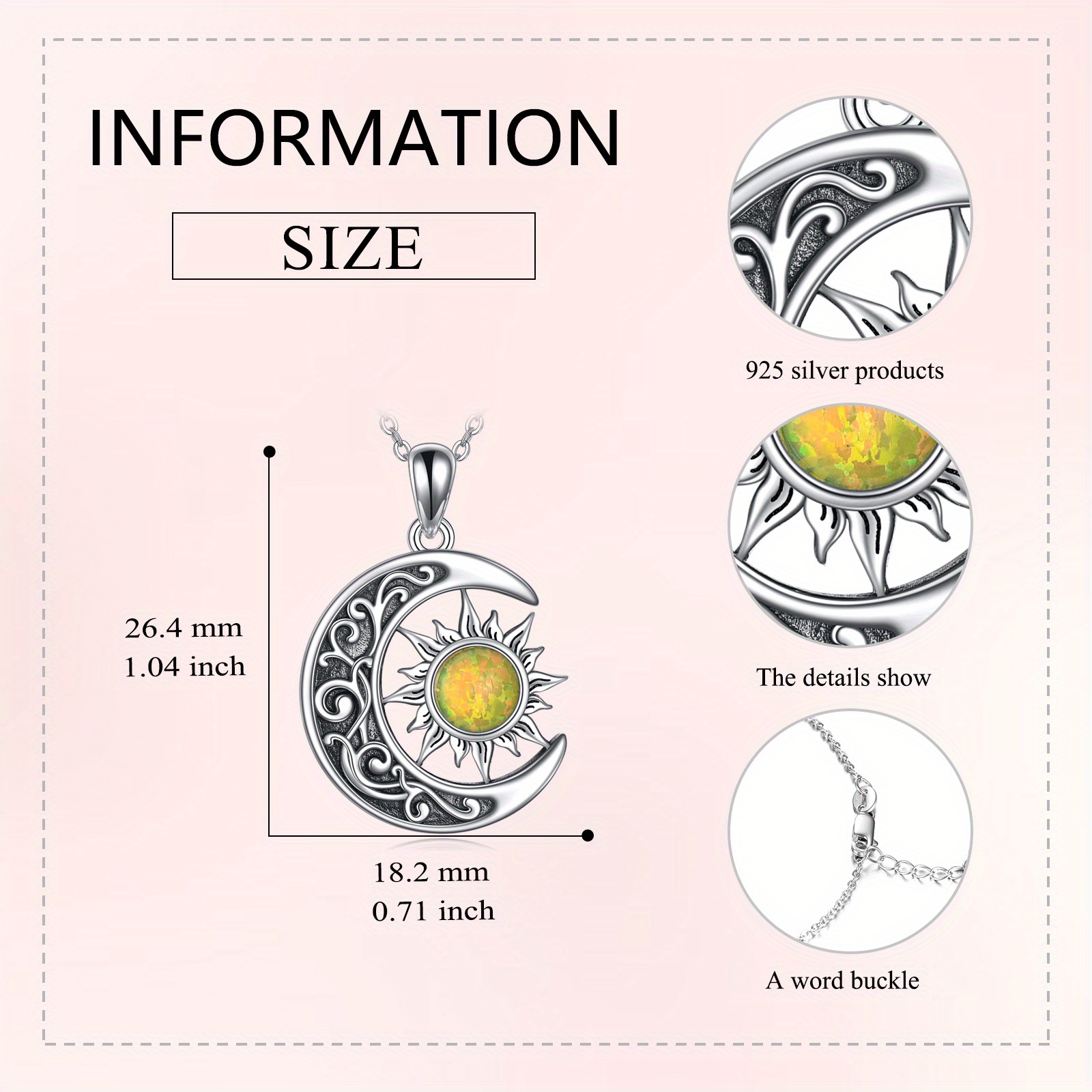 Sun and Moon Necklace, S925 Sterling Silver Pendant