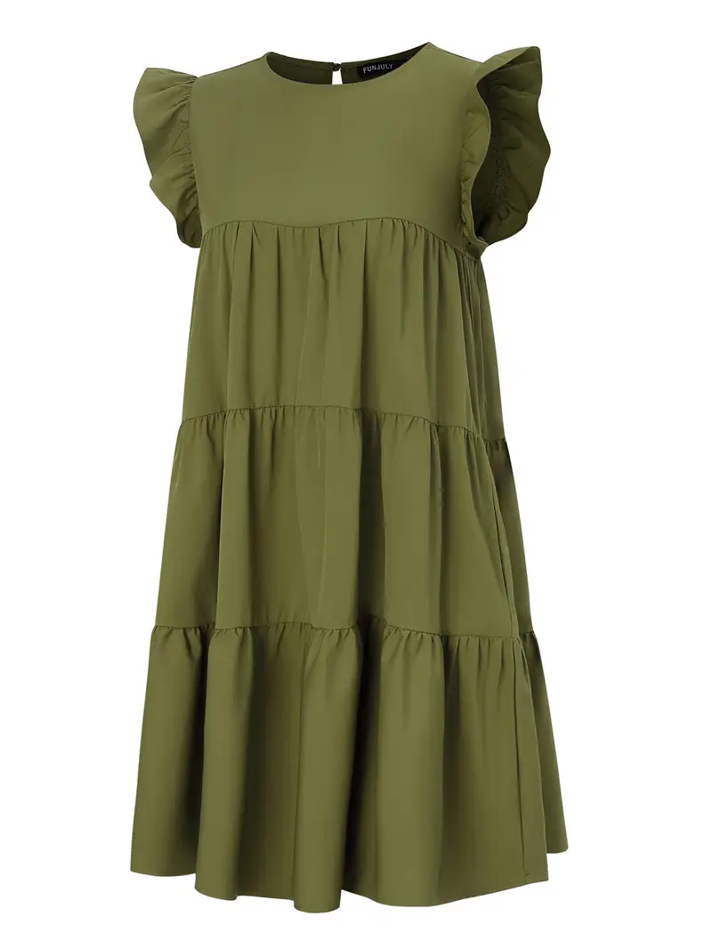 women casual babydoll dress ruffle short sleeve crew neck - Temu women casual babydoll dress ruffle short sleeve crew neck - Temu