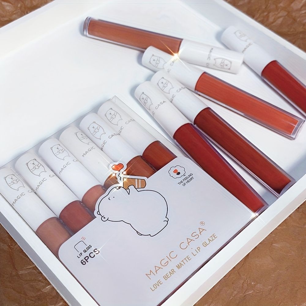 6pcs Bear-Themed Matte Velvet Makeup Brush Set for Students