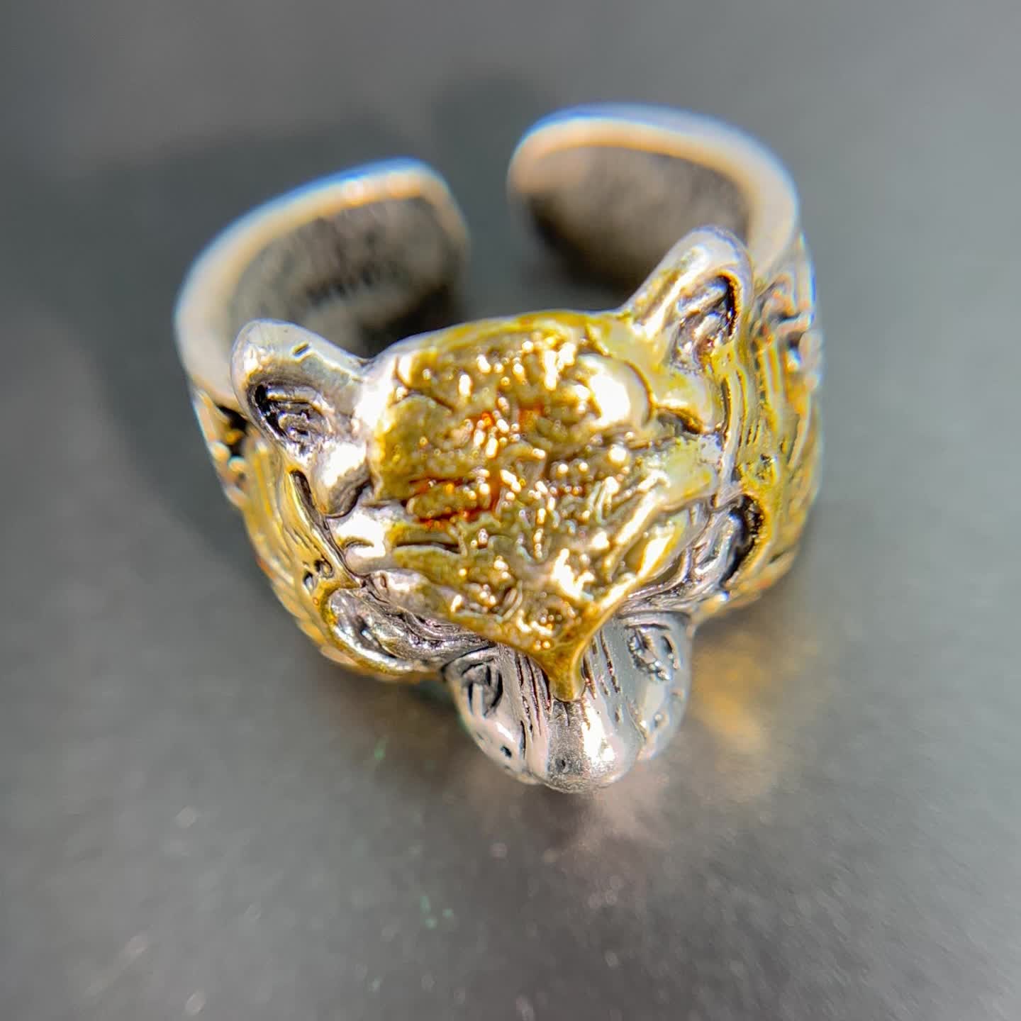 Men's Retro Golden Tiger Head Adjustable Ring