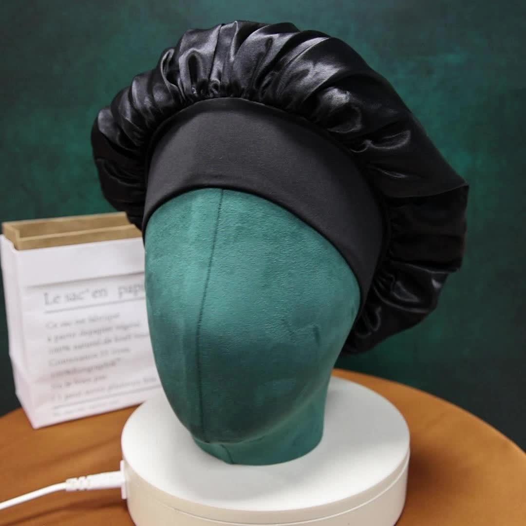 Satin Hair Bonnet Wide Band - Silk Like Sleeping Bonnets for Curly