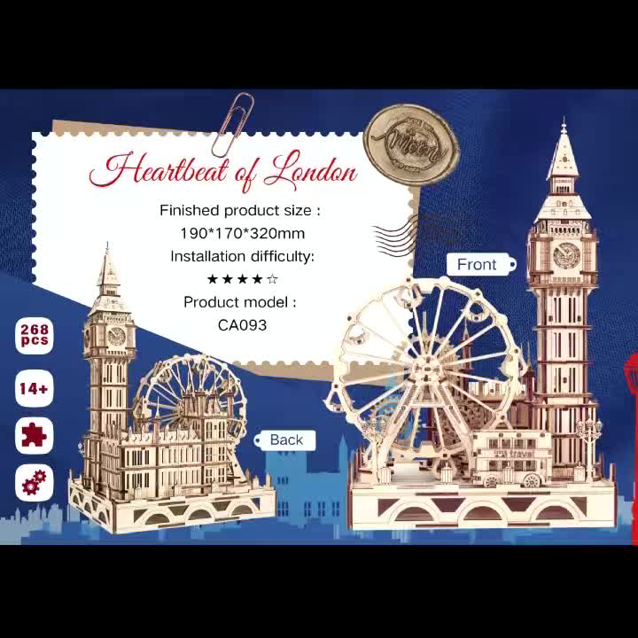 3D Puzzle Holiday Square Clock Tower Ferris Wheel Assembly Model