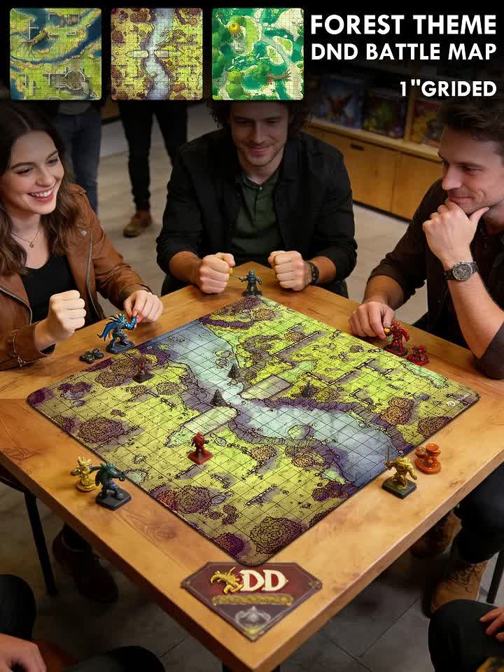 DND Battle Mat with 2.54 cm Grid, Forest Theme
