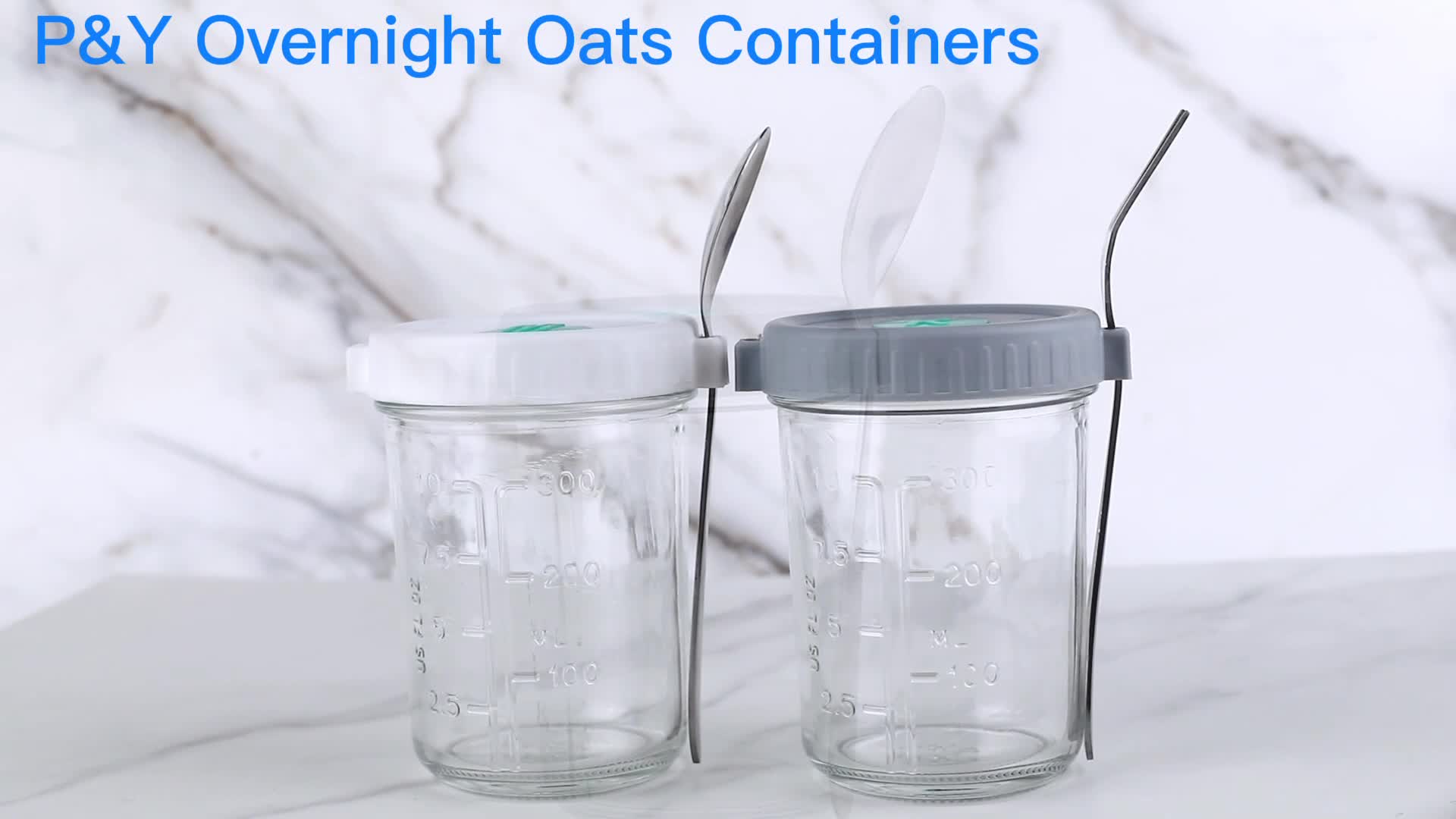 P&Y Overnight Oats Containers with Lids, 12 Oz Glass with Spoons for Mason  Overnight Oats Jars, Oatmeal Container with Letter Silicone Label for