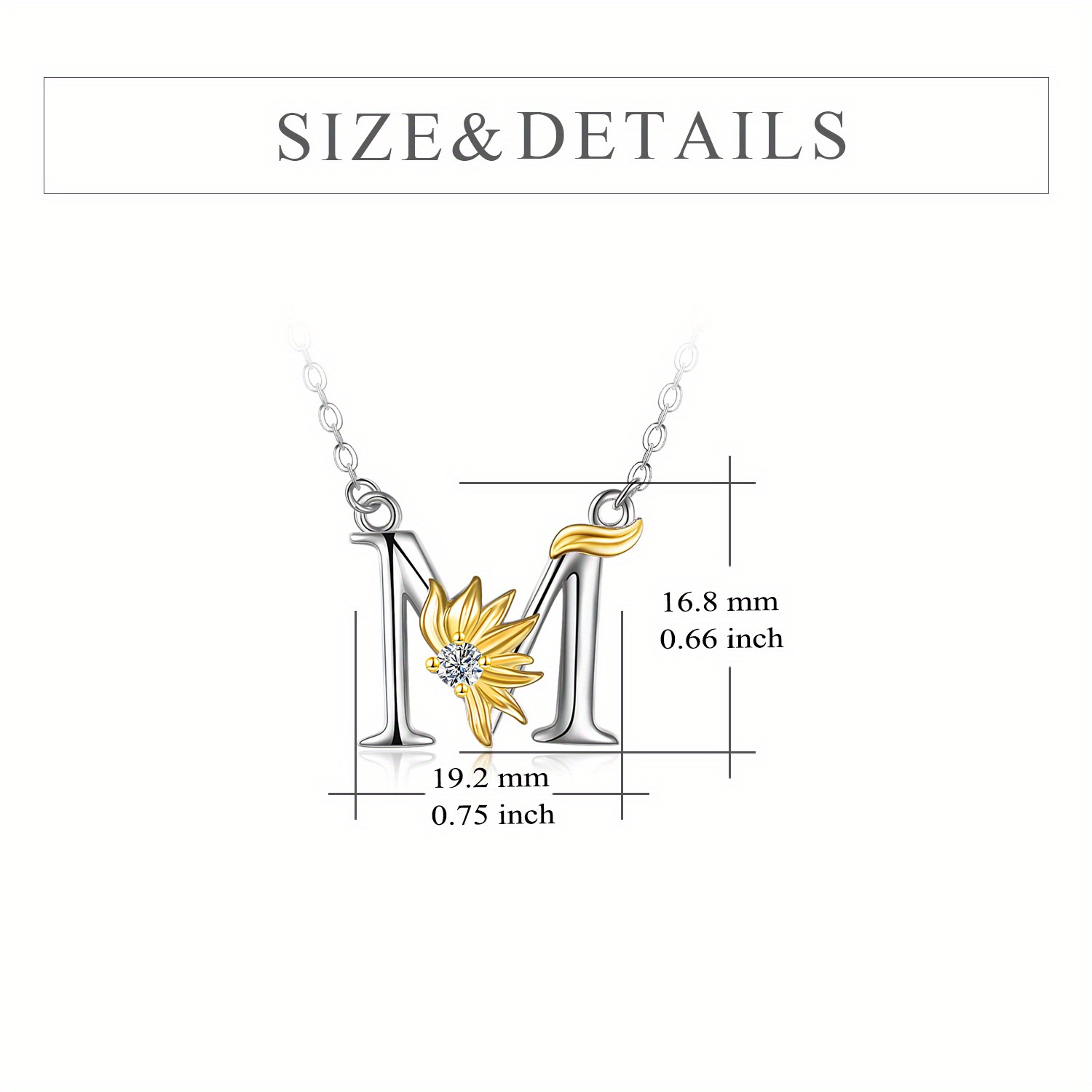 Sterling Silver Initial M Pendant Sunflower Necklace for Women