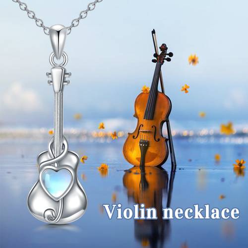 Violin Necklace for Women 925 Sterling Silver Violin Pendant Necklace Jewelry Gifts for Women, , Present, Delicate Necklace, Elegant Design, Gemstone, Gift for Mom, Gift for Grandma