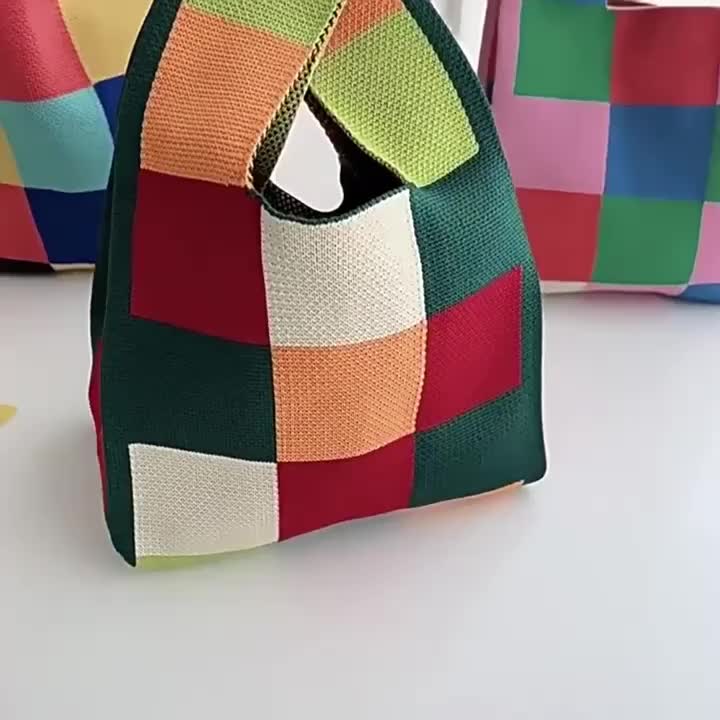 Reusable Casual Color Wide Stripe Plaid Shopping Bags Checkered Crochet Knitting  Tote Bag Knit Tote Bag for Women - China Knitting Tote Bag and Knitted Bag  price