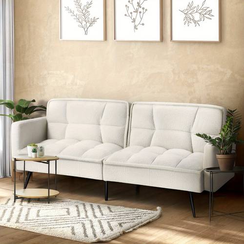 3 seater sofa bed convertible with sherpa upholstery solid eucalyptus wood frame sturdy legs manual recliner sleeper couch space saving sleeper sofa for small apartments white easy assembly heavy duty 300kg