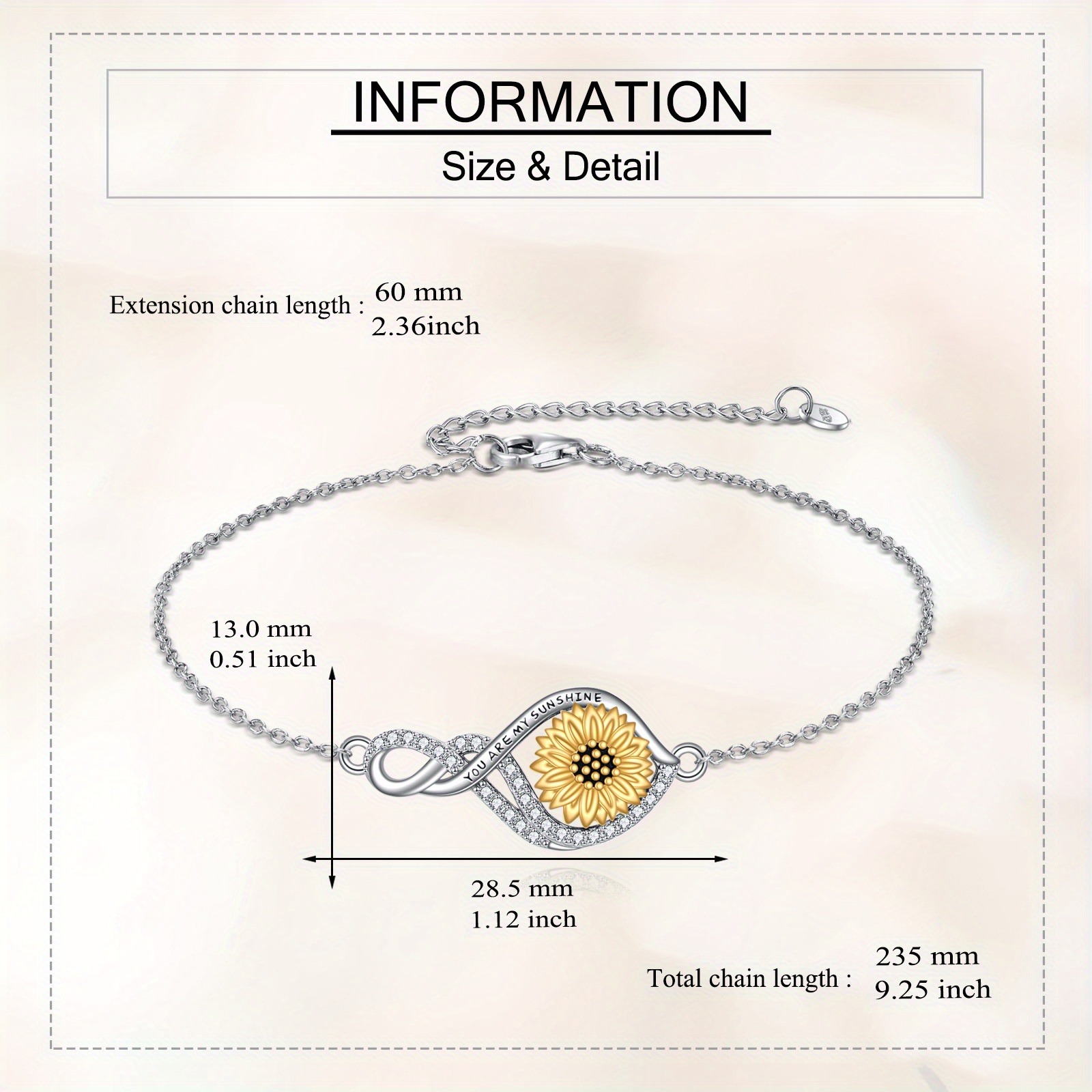 Sunflower Bracelet 925 Sterling Silver Infinity Sunflower Bracelet