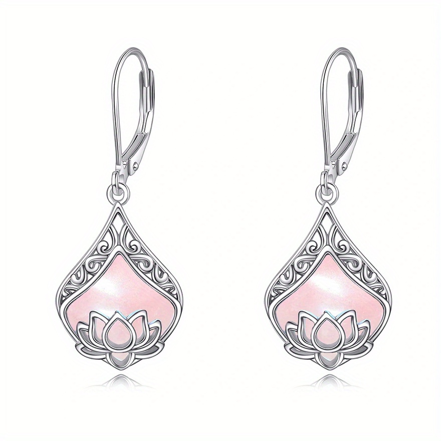 for lotus earrings 925 sterling silvery teardrop rose quartz pendant womens gemstone jewelry earrings Product details 3