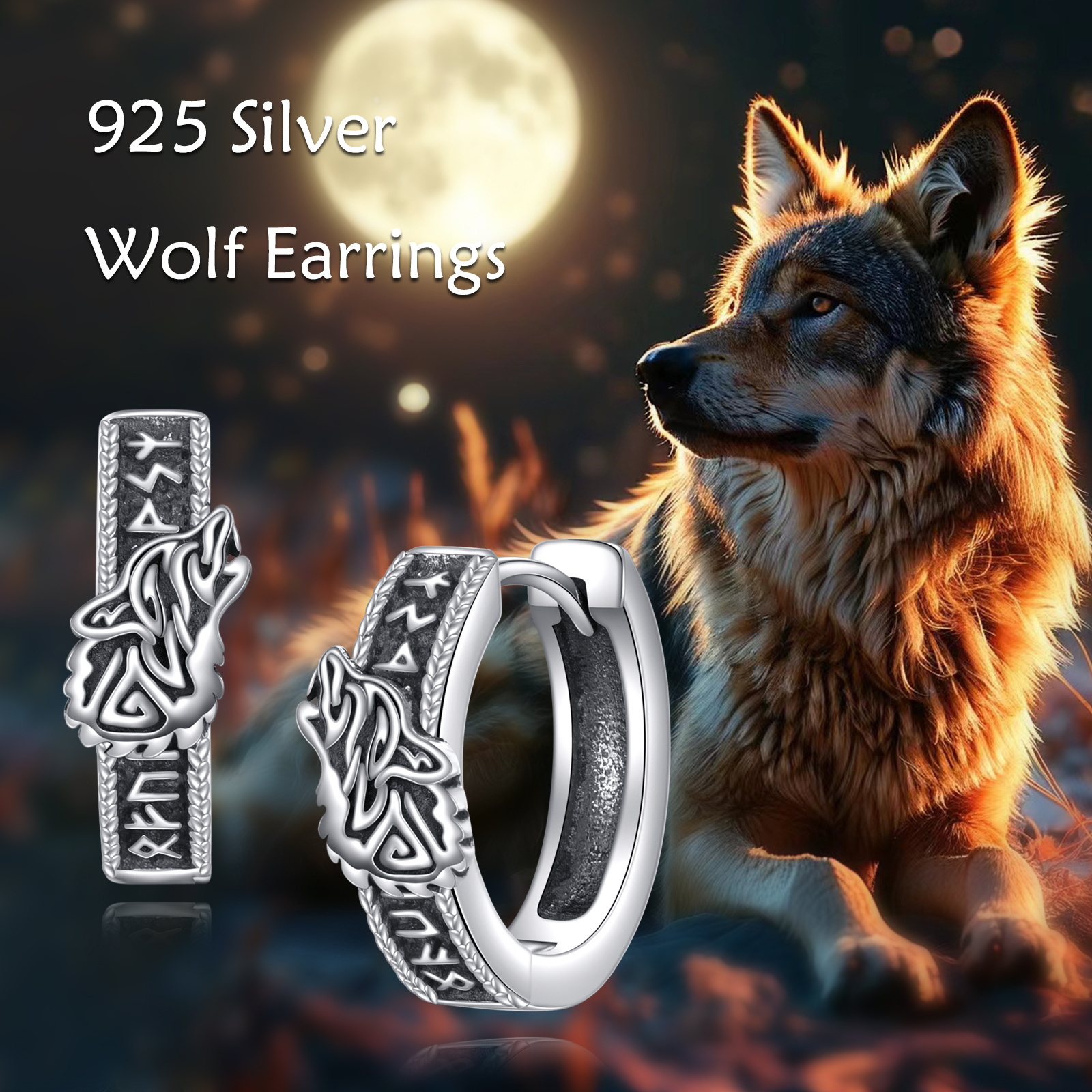 Image of S925 Sterling Silvery Viking Wolf Earrings Suitable For Men And Women For Daily Wear Birthday Gift Christmas Gift For