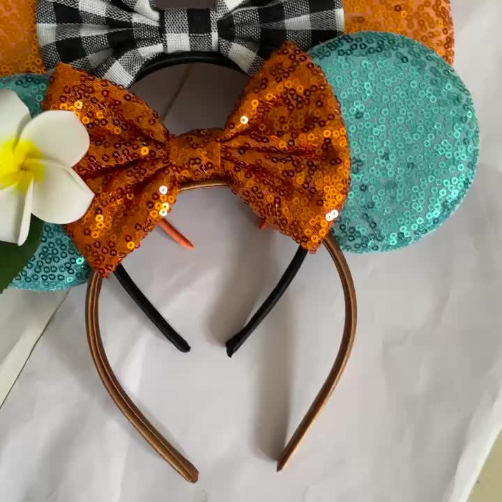 Sequin Mouse Ears Bow Headband Little Mermaid Plaid Bow
