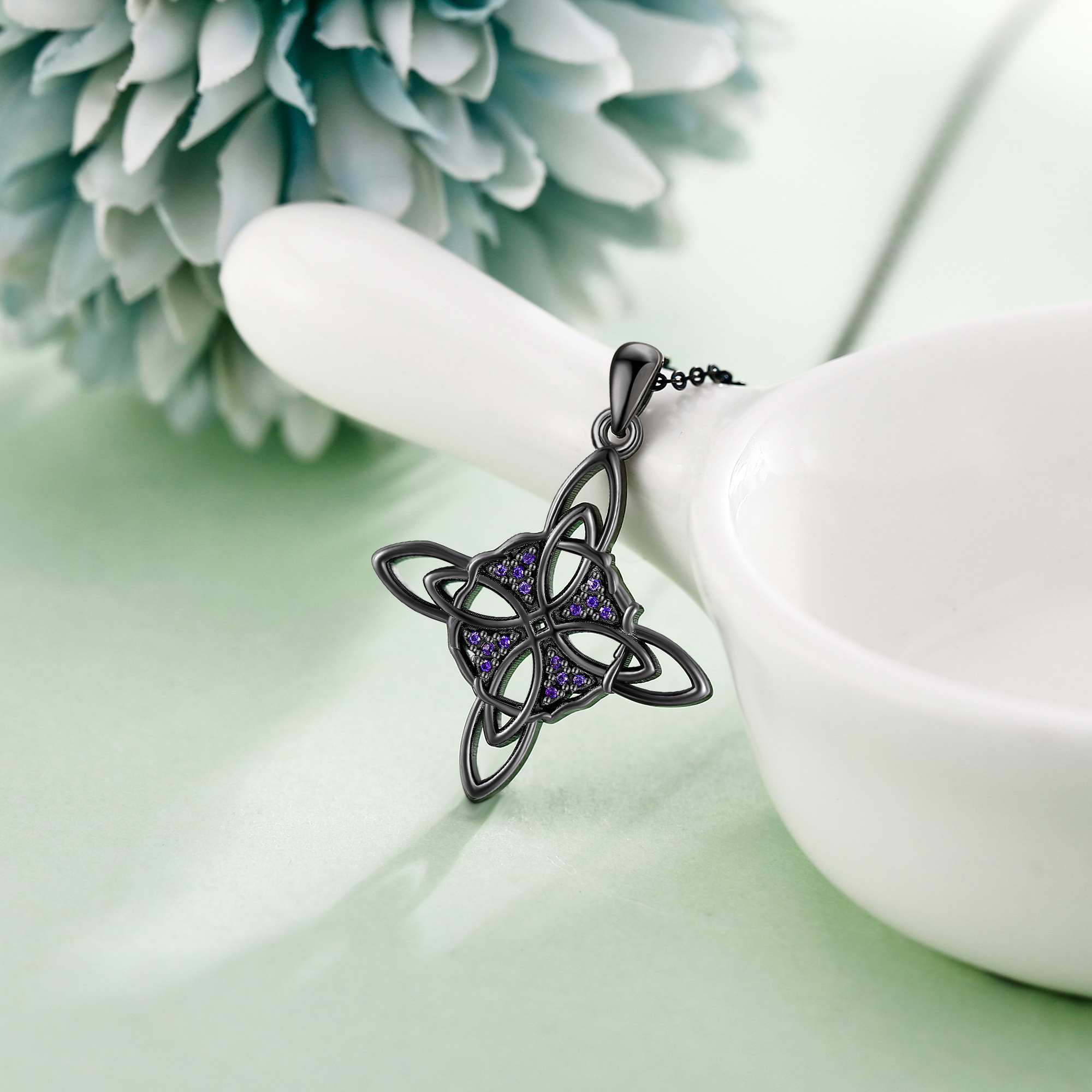 925 Silvery Witch Knot Necklace Celtic Cross Witch Accessories