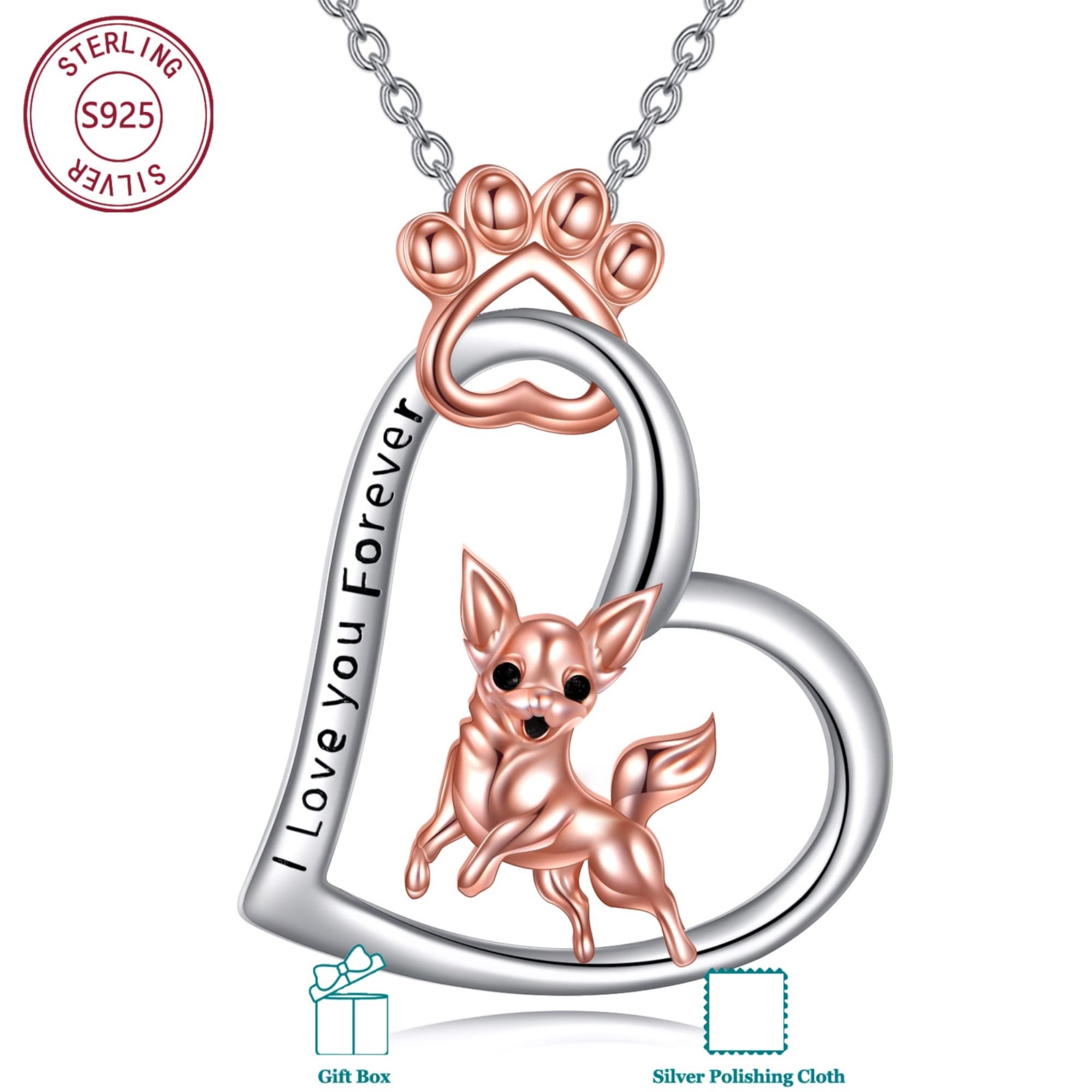 S925 Sterling Silvery Chihuahua Necklace Suitable For Men And Women For Daily Wear Birthday Gift Christmas Gift For Hypoallergenic