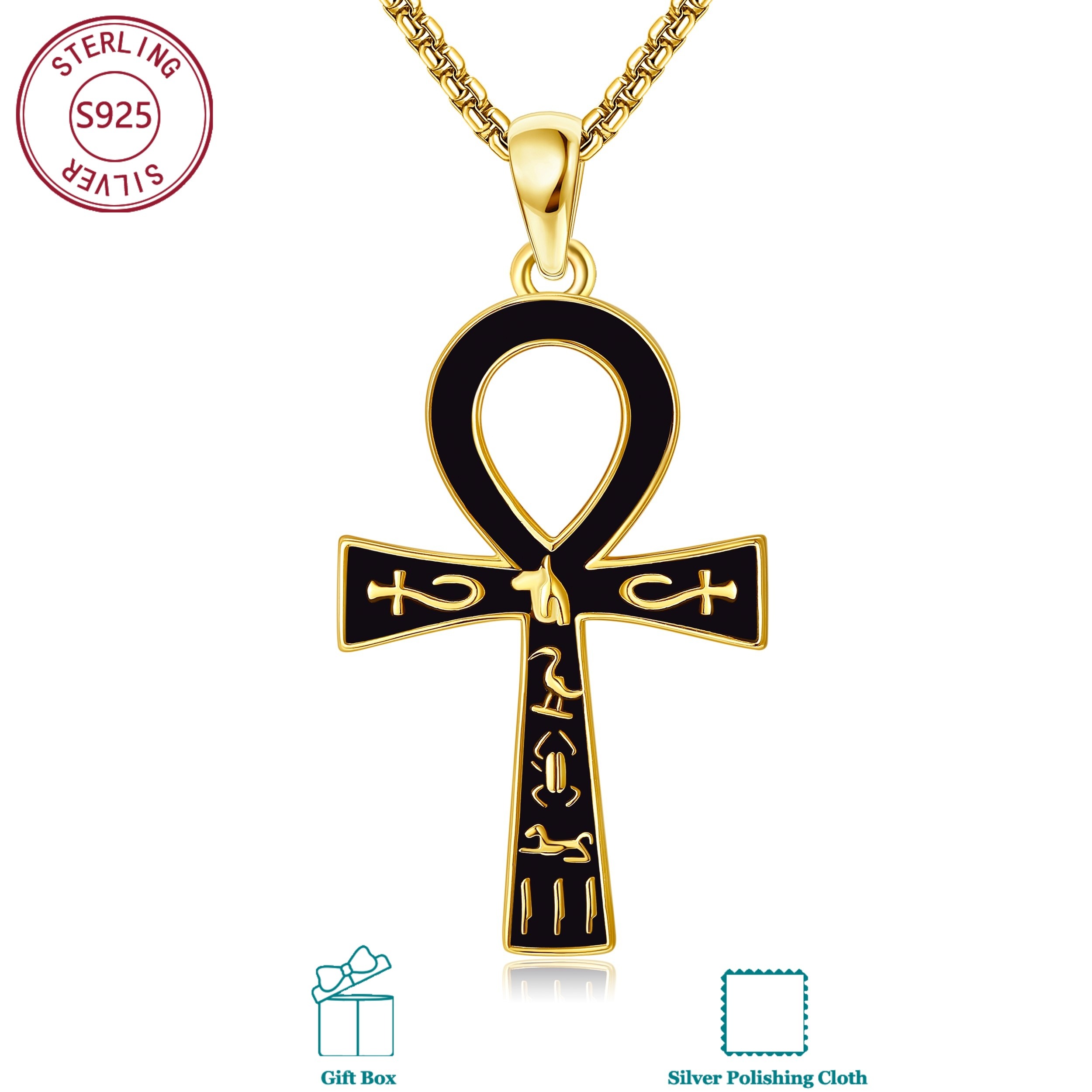 925 Sterling Silvery 18k Golden Plated Ankh Necklace, Unisex Daily Wear, Birthday & Valentine's Day Gift, Meaningful Present For