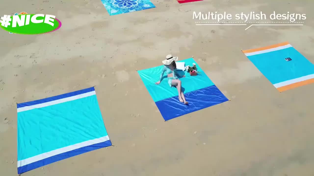 Large 5pcs Outdoor Beach Blanket, Oversized Sand-Proof Picnic Mat