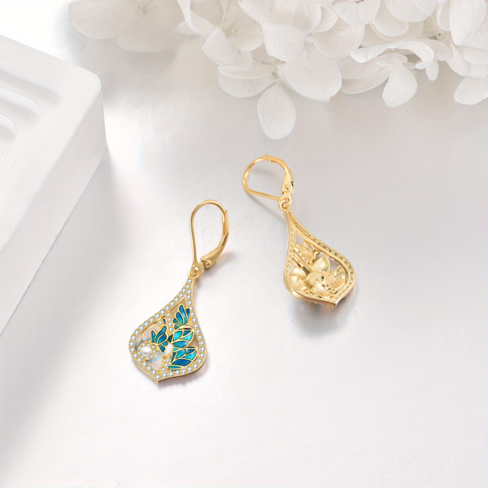 enamel flower earrings 925 sterling silvery   earrings for women   jewelry Product details 1