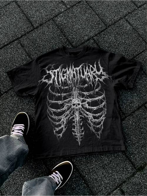 100 t shirt y2k style with stigmataars skeleton design with skull and spine pattern in black background print street hip hop a great gift for