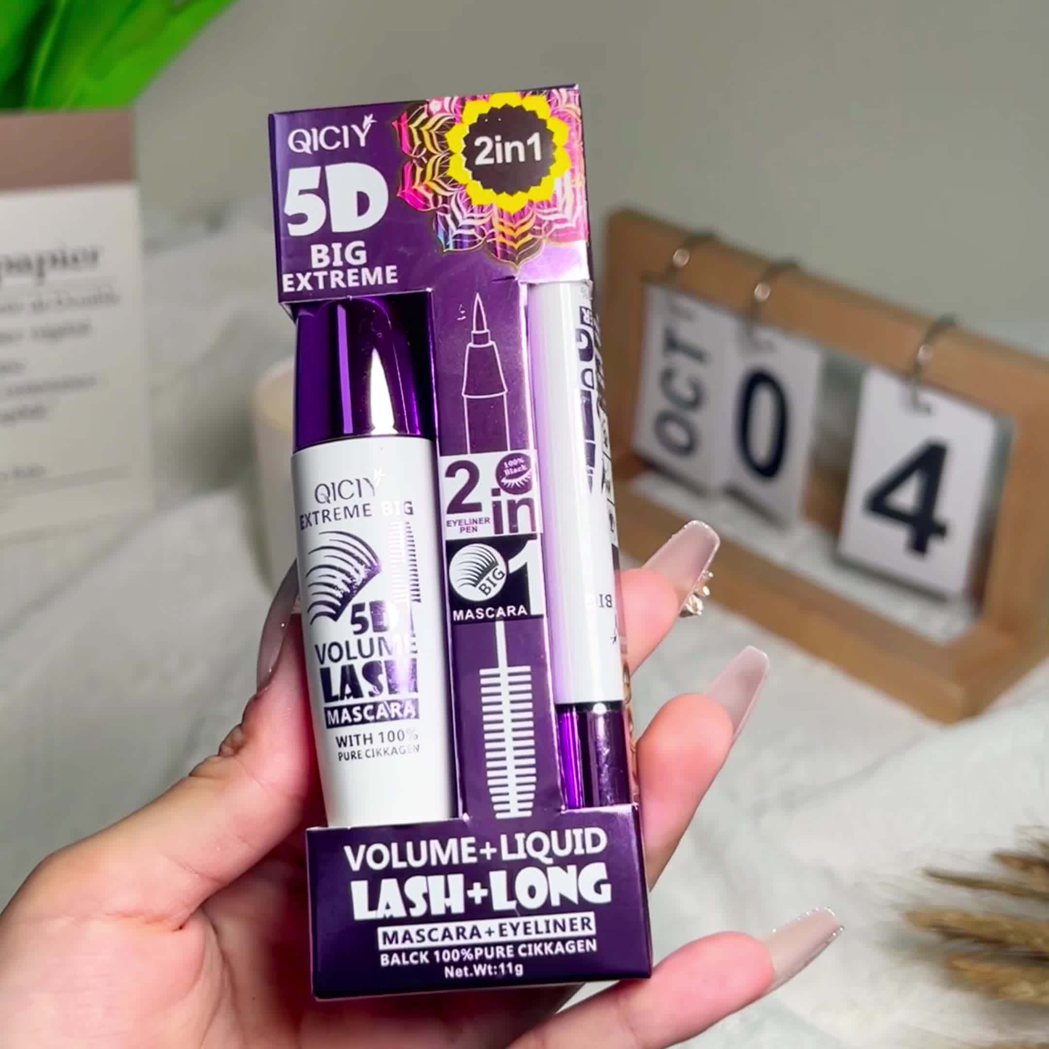 QICI 5D EXTREME 2in1 Mascara + Eyeliner Set - Waterproof, Long-Lasting, Smudge-Proof, Volume & Length Enhancing, Black Liquid Eyeliner with 10ml Brush, 24-Hour Wear, 1pc/2pcs, Beauty Essentials|Bold Eye Makeup|Smudgeproof Liner - Image 7