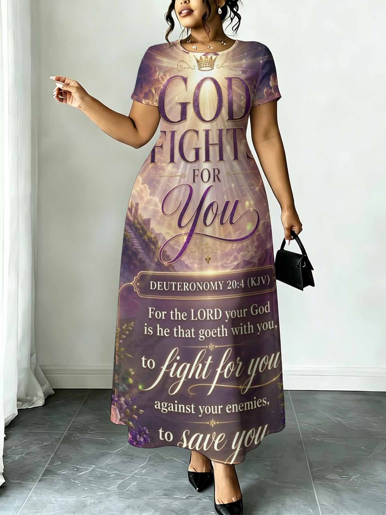 god   for you bible verse dress purple and   long sleeve midi dress women casual religious fashion statement dress for everyday wear