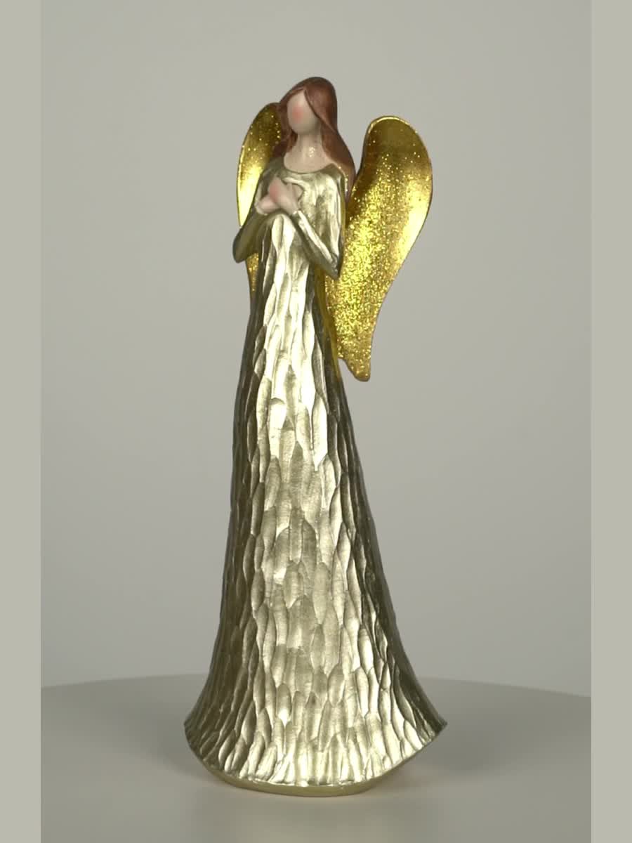 Resin Golden Angel Ornament A Heart On Hands Angel - Temu