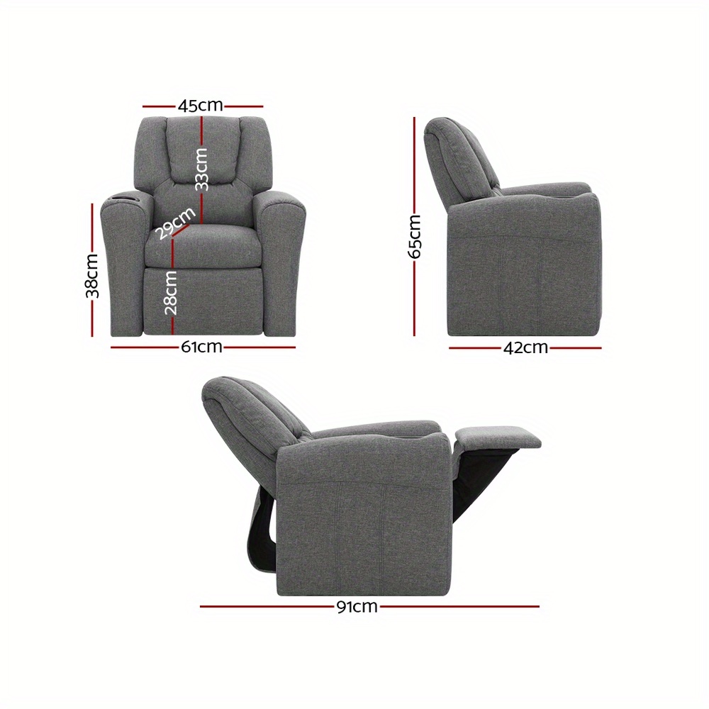     recliner chair   fabric adjustable grey sofa lounge for   with armrests built in cup holder plush cushioning for   sturdy construction for safety playroom furniture cozy  s seating linen fabric chair kid chair Product details 2