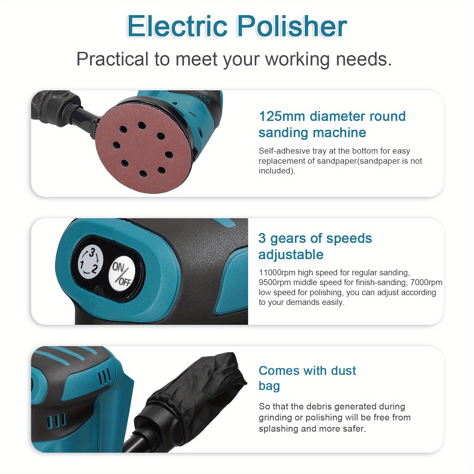 LIXADA Draadloze Orbitale Schuurmachine met 6 Instelbare Snelheden, Elektrische Polijstmachine Lichtgewicht & Draagbaar voor Houtschuren en -polijsten Ideaal voor DIY Klusprojecten, Huisrenovatie,Oppervlakteafwerking,Ergonomische Greep,Draagbaar Gereedschap,Duurzame Constructie,Hogesnelheidsmotor,Schuurmachine,Roterend Gereedschap,Houtbewerkers,Hobbyisten
