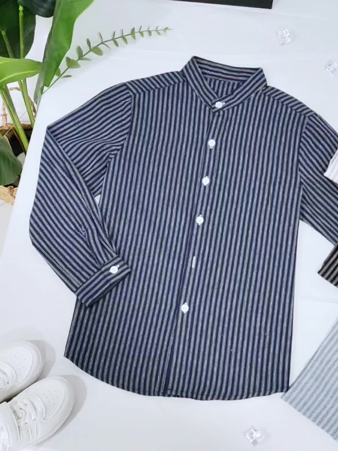 Boys Striped Casual Long Sleeve Lapel Shirt