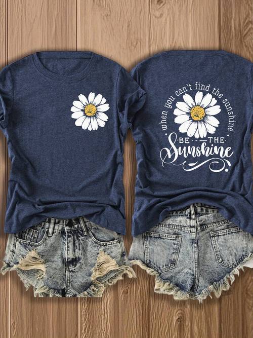 featuring a daisy print this uplifting t shirt is embodies a casual summer style and serves as a trendy graphic tee for women from with a double sided print
