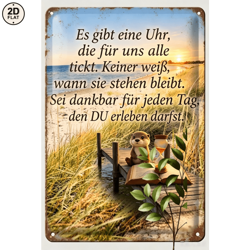 Image of 2d Flat - 【2d Flat】 2d Flat - [2d Flat] 1pc Metal Sign. Cute Otter Hourglass Beach Sunset German Quote Metal Tin Sign Decor Perfect For Home, Office, Bar, Outdoor Decor 20x30cm 2d Flat