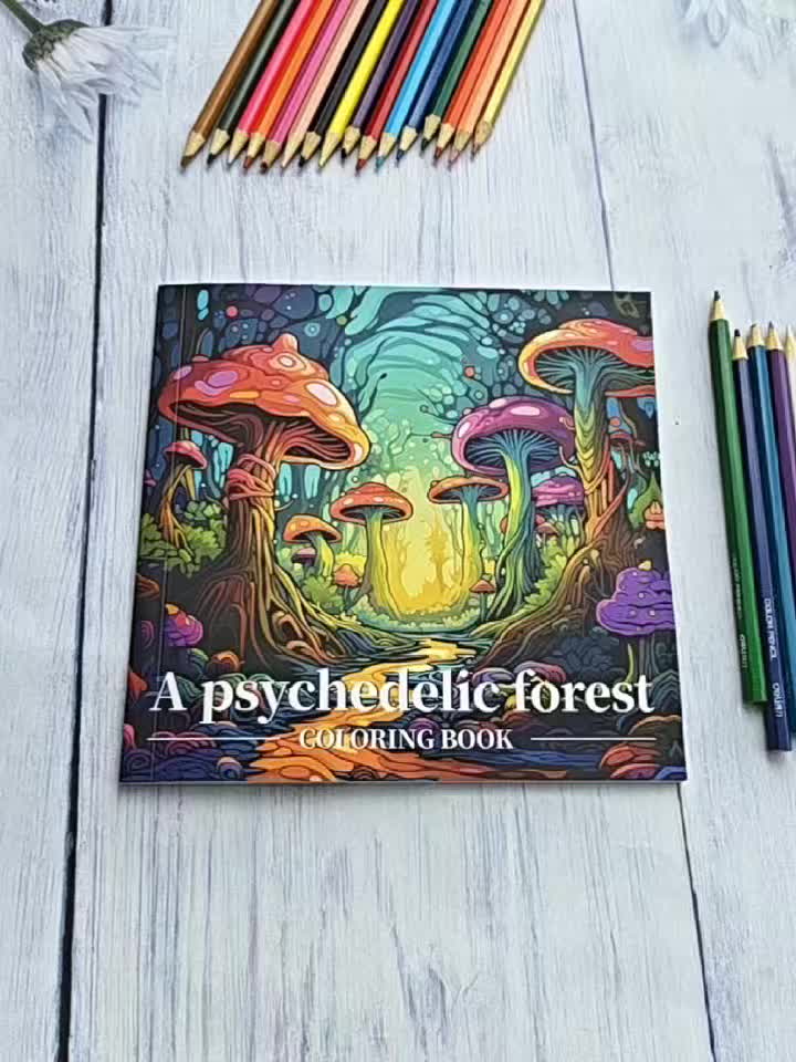 Psychedelic Forest Coloring Book for Adults Mystical Mushroom Art