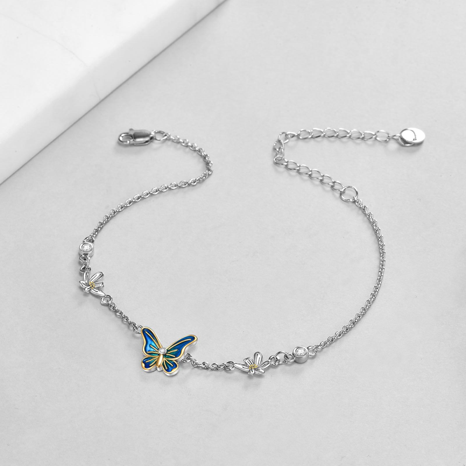 Sterling Silver Butterfly Daisy Anklet Bracelet