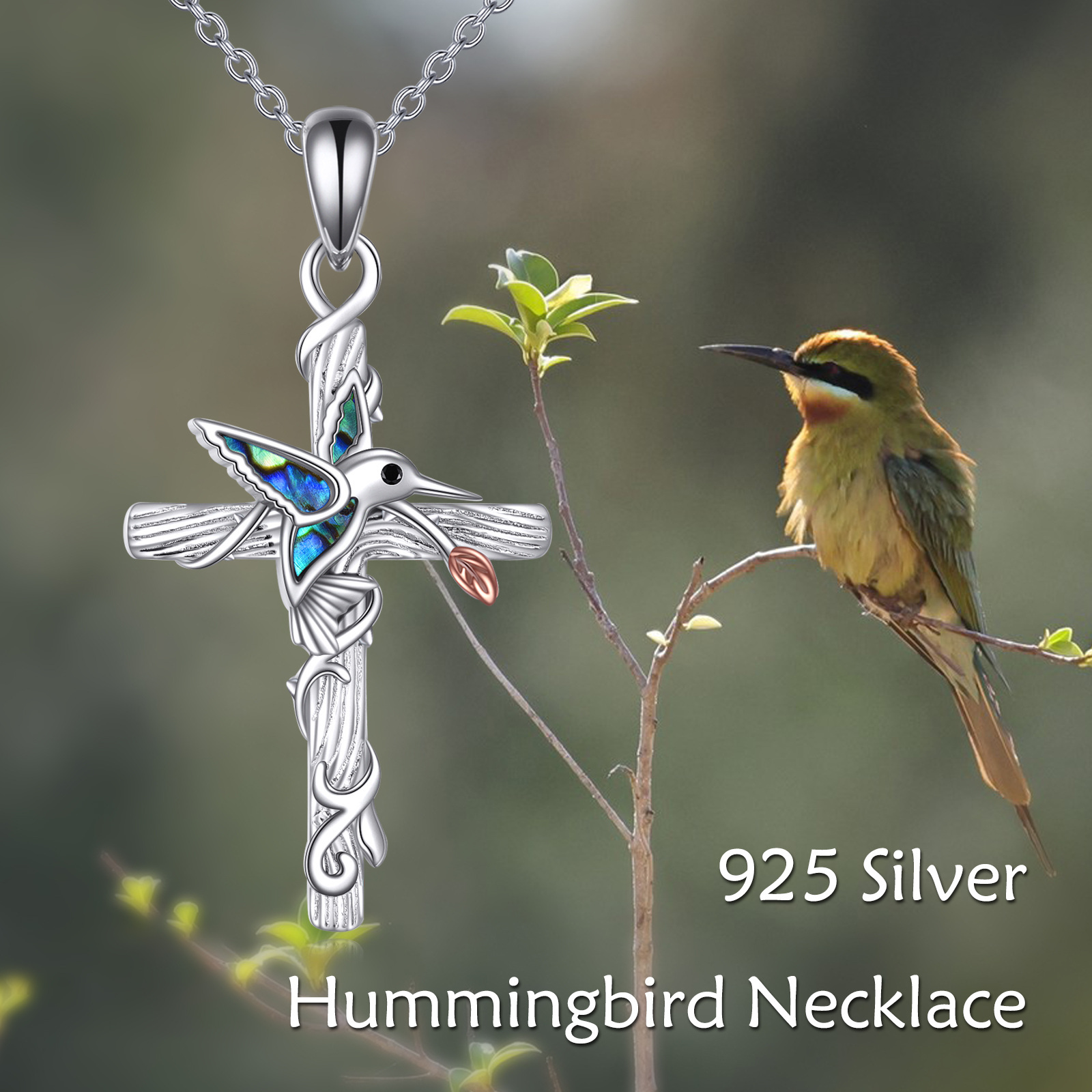 Image of 925 Women's Necklace Pure Silvery Hummingbird Necklace Faith Jewelry Hummingbird Pendant Necklace Women's Baptism Gift