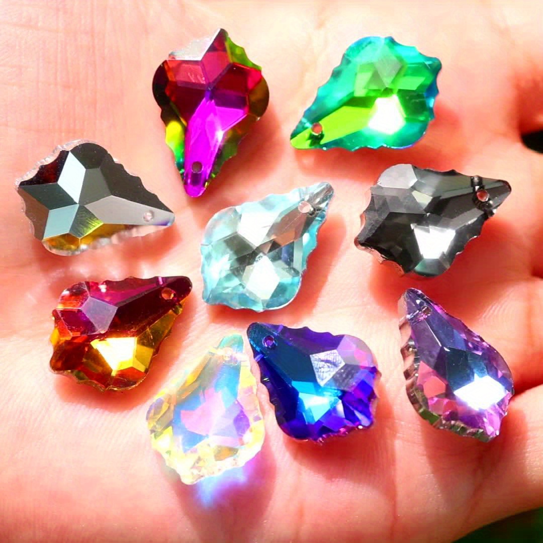 10pcs Maple Leaf Shaped AB Rainbow Glass Beads for DIY Jewelry Making