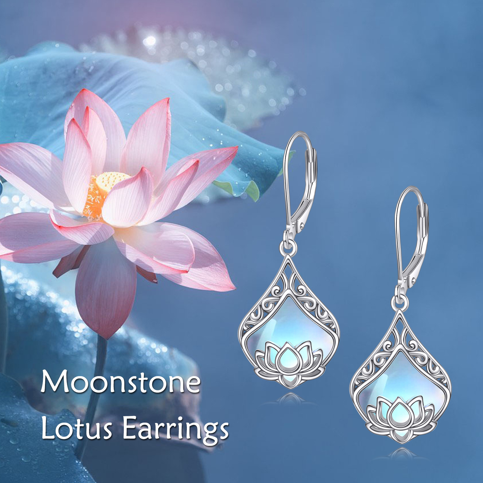 for lotus flower earrings 925 sterling silvery teardrop synthetic   dangle earrings for women for lotus jewelry birthday Product details 1