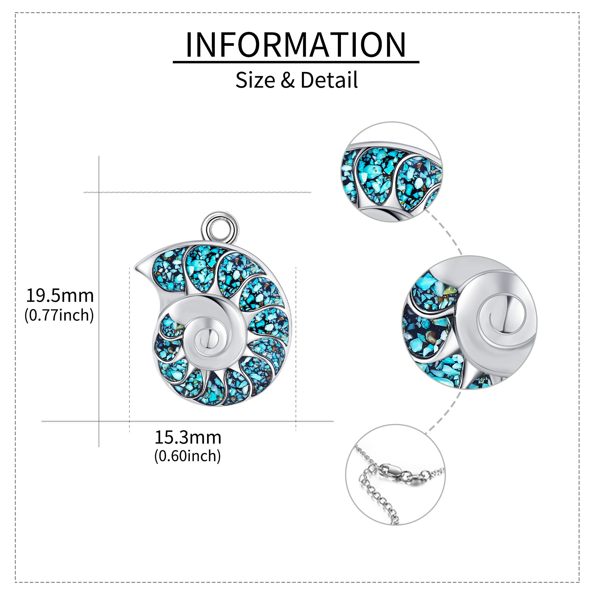 Women's 925 Sterling Silver Shell Necklace with Turquoise