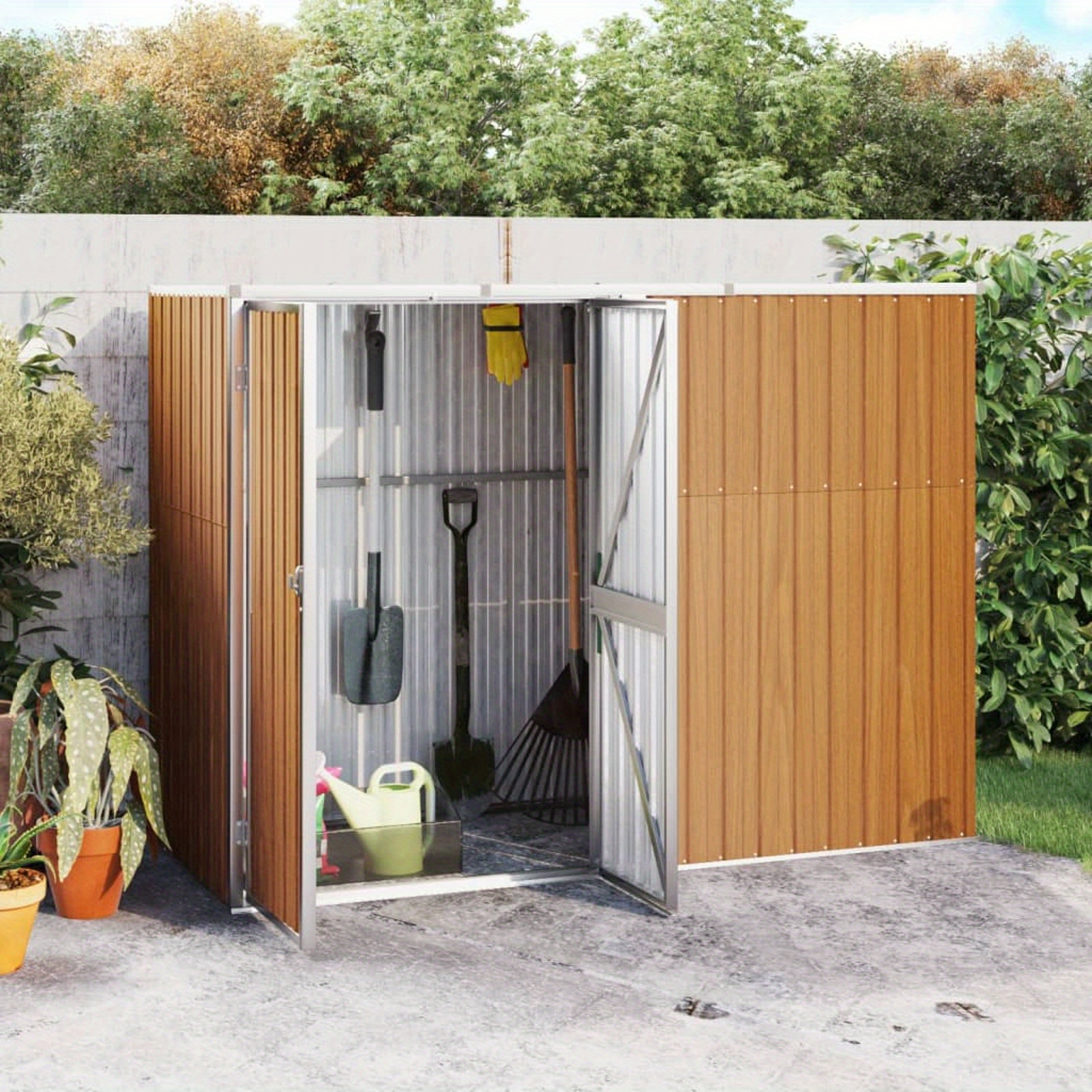 Garden Tool Shed Brown 225x89x161 Cm Galvanised Steel Outdoor Storage Shed Garden Storage House For Firewood Garden Tools, Lawn Care Equipment, Temporary Removable Shed