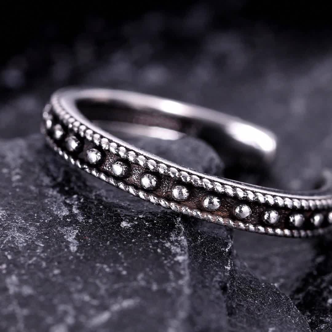 Vintage Ring 925 Silver Open Ring Stone Accents