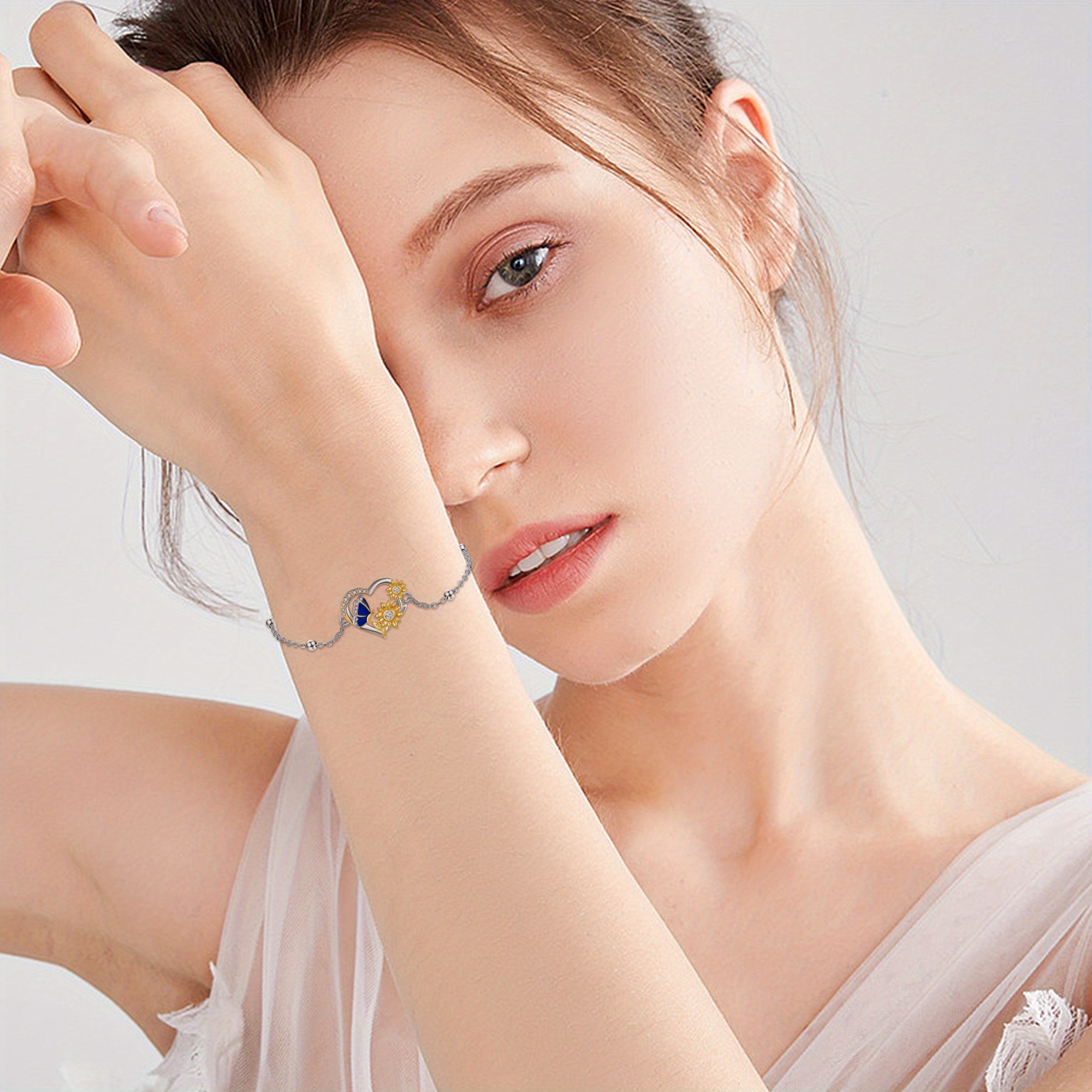 Sunflower Bracelet Silver Butterfly Heart Pendant