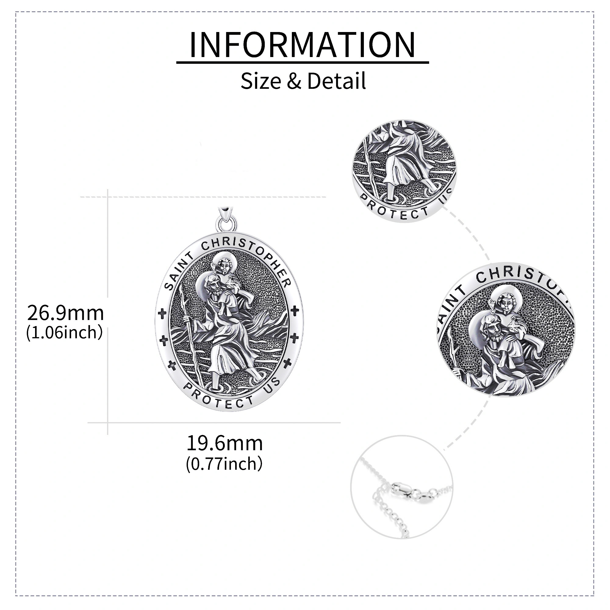 925 Sterling Silver St Christopher Medal Pendant Necklace, Protection Amulet