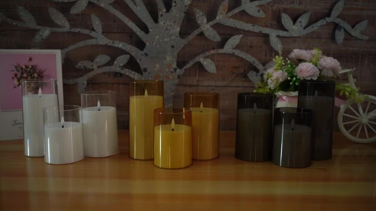 Set van 3 vlamloze LED-kaarsen met afstandsbediening, flakkerende beweging, instelbare helderheid,