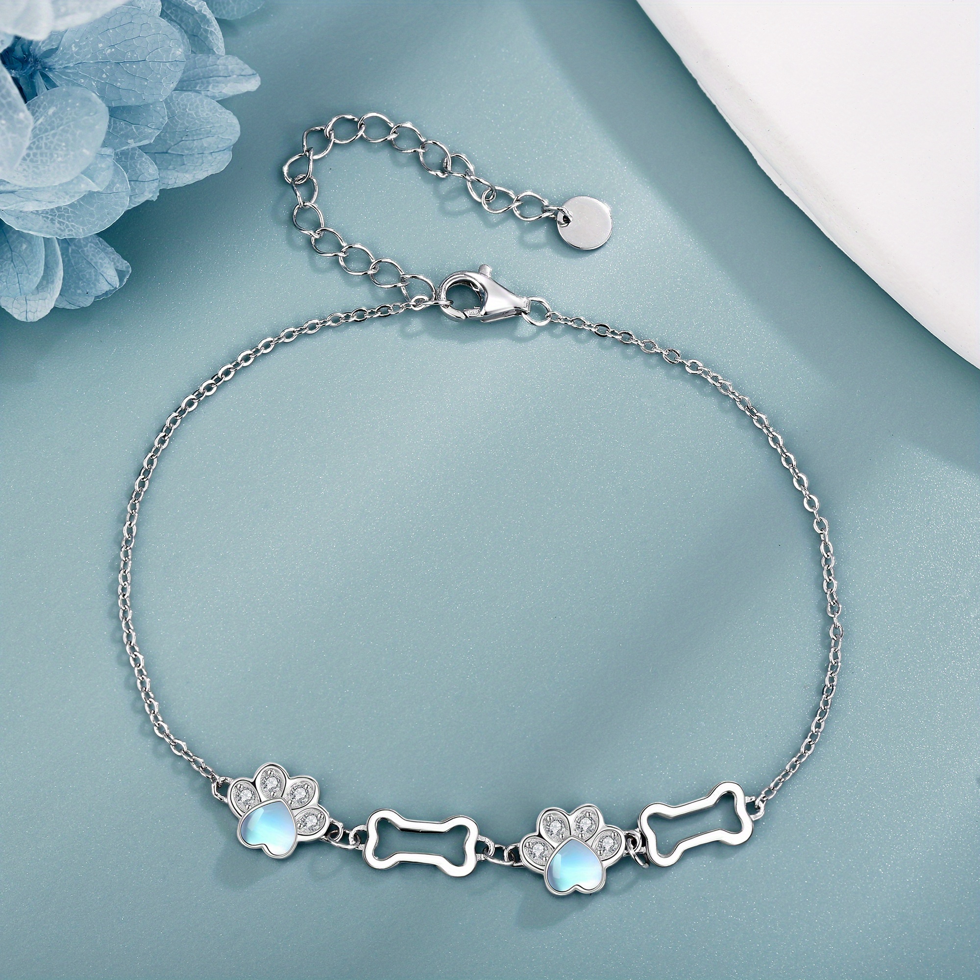 925 Silver Moonstone Paw Print Bracelet