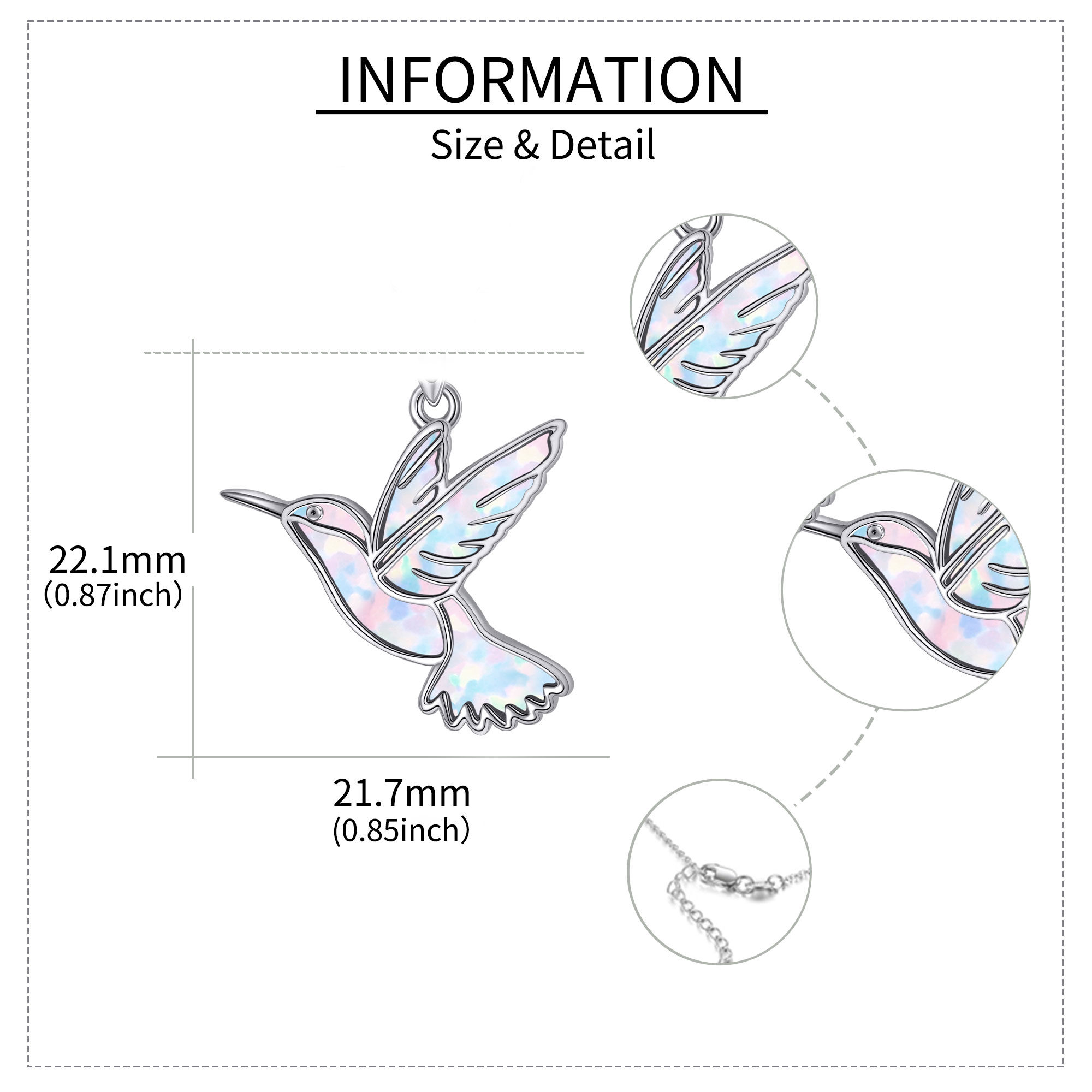 Women's 925 Sterling Silver Opal Hummingbird Necklace